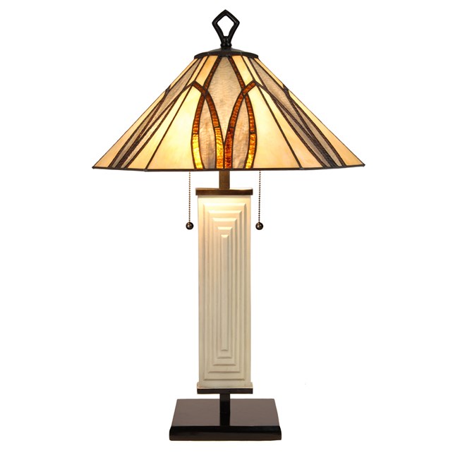 Tiffany Art Deco Tafellamp Round & Square Aan