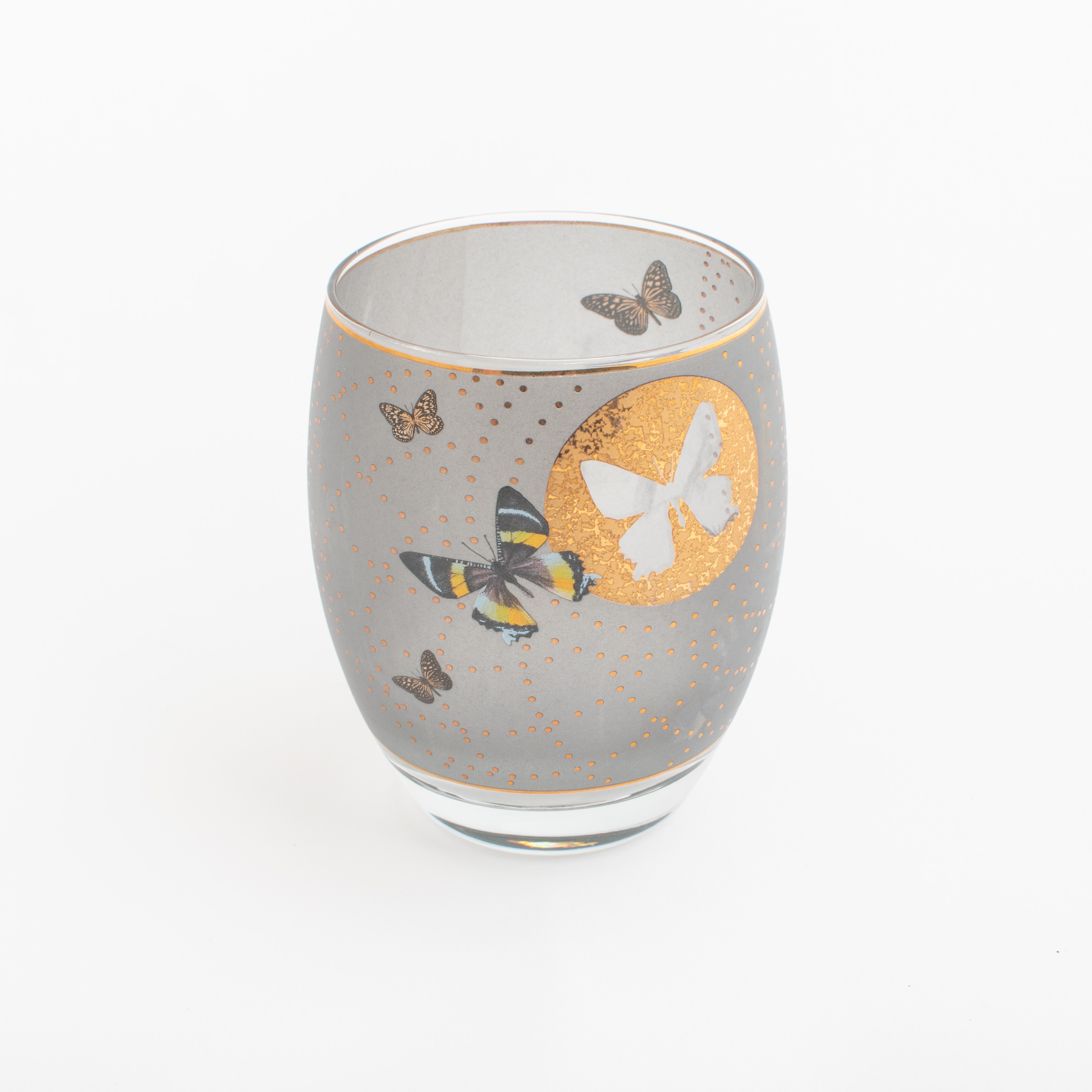 Theelicht Golden Butterflies Grey