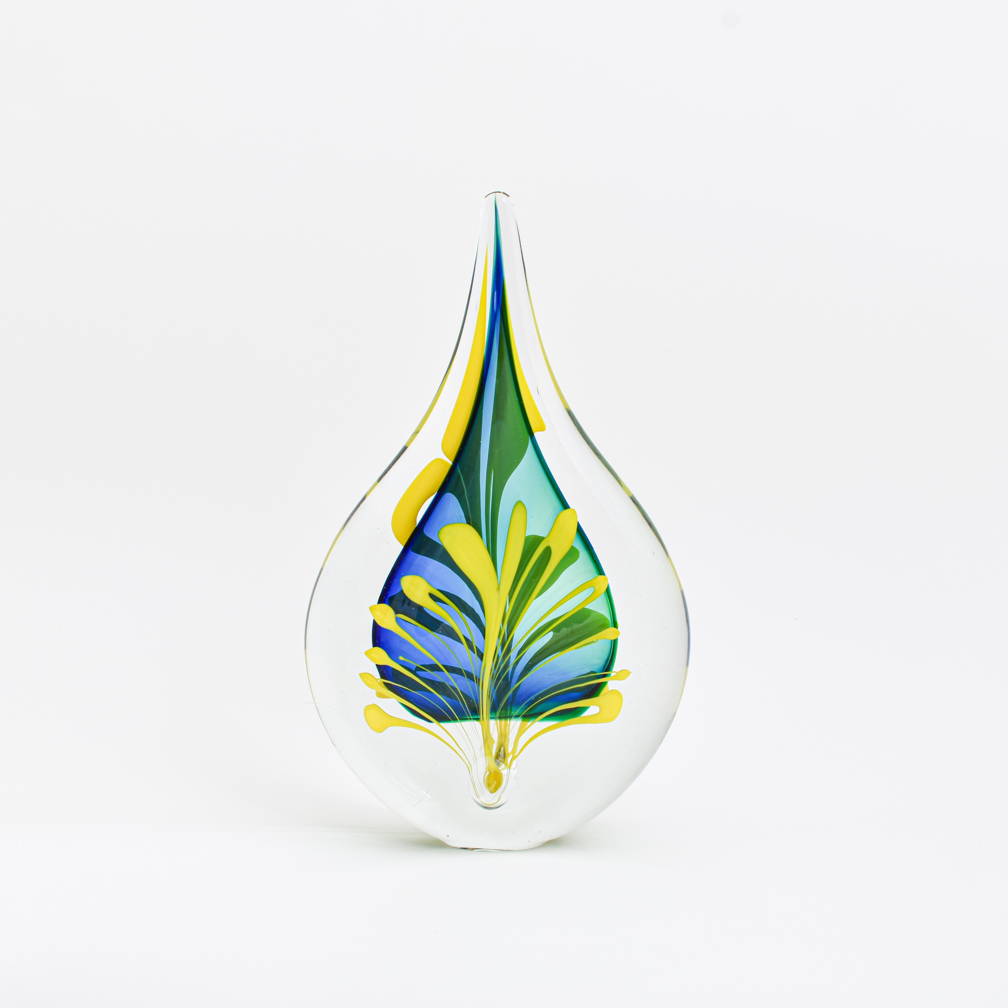 Glassculptuur Druppel Groen, Blauw, Geel