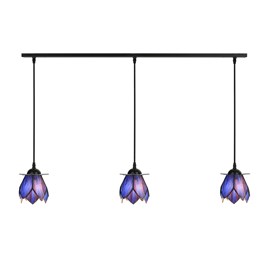 3 x Tiffany Glaskap Blue Lotus aan plafondbalk