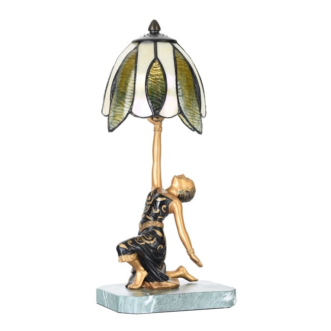 Tiffany tafellamp Golden Art Deco Lady uit