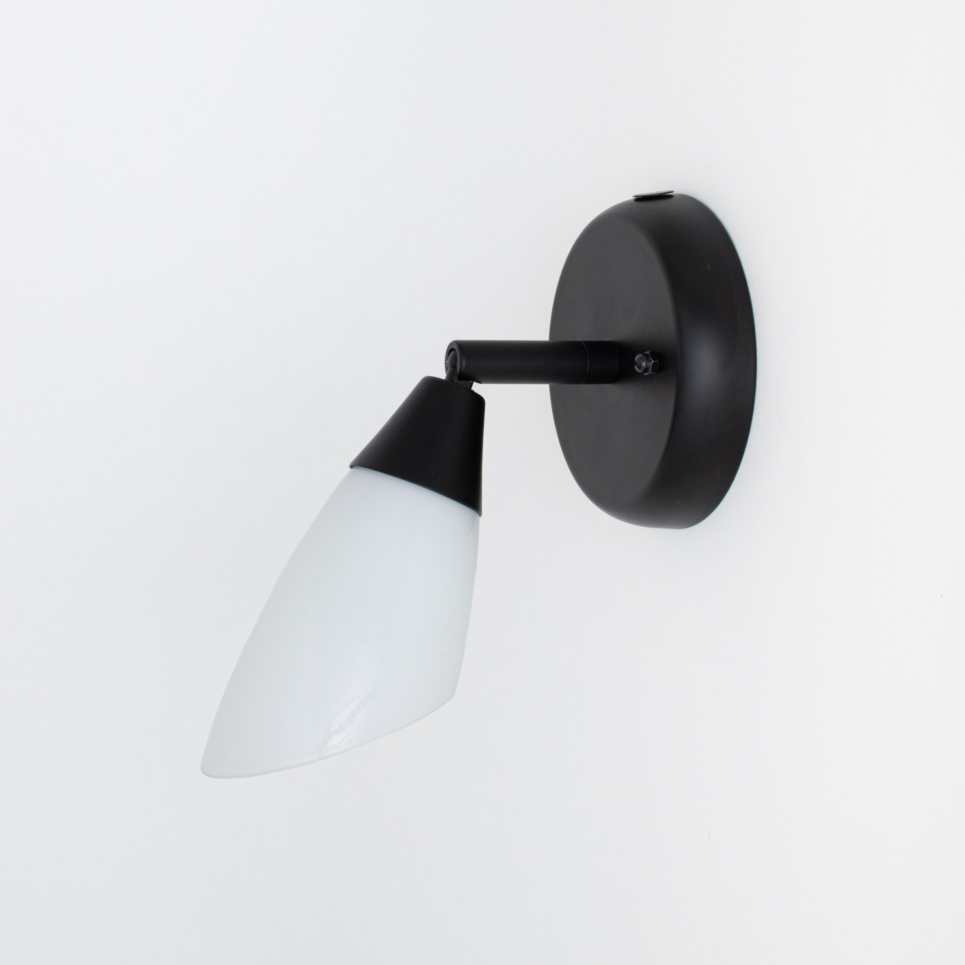 Zwarte Wandspot met scharnier en Witte glaskap