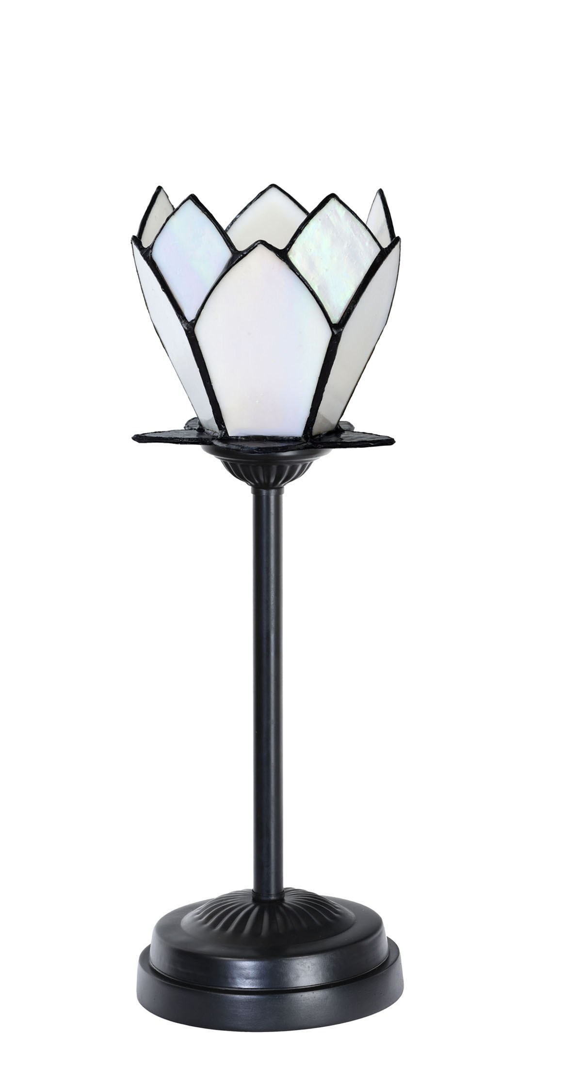 Tiffany slanke tafellamp zwart met White Lotus