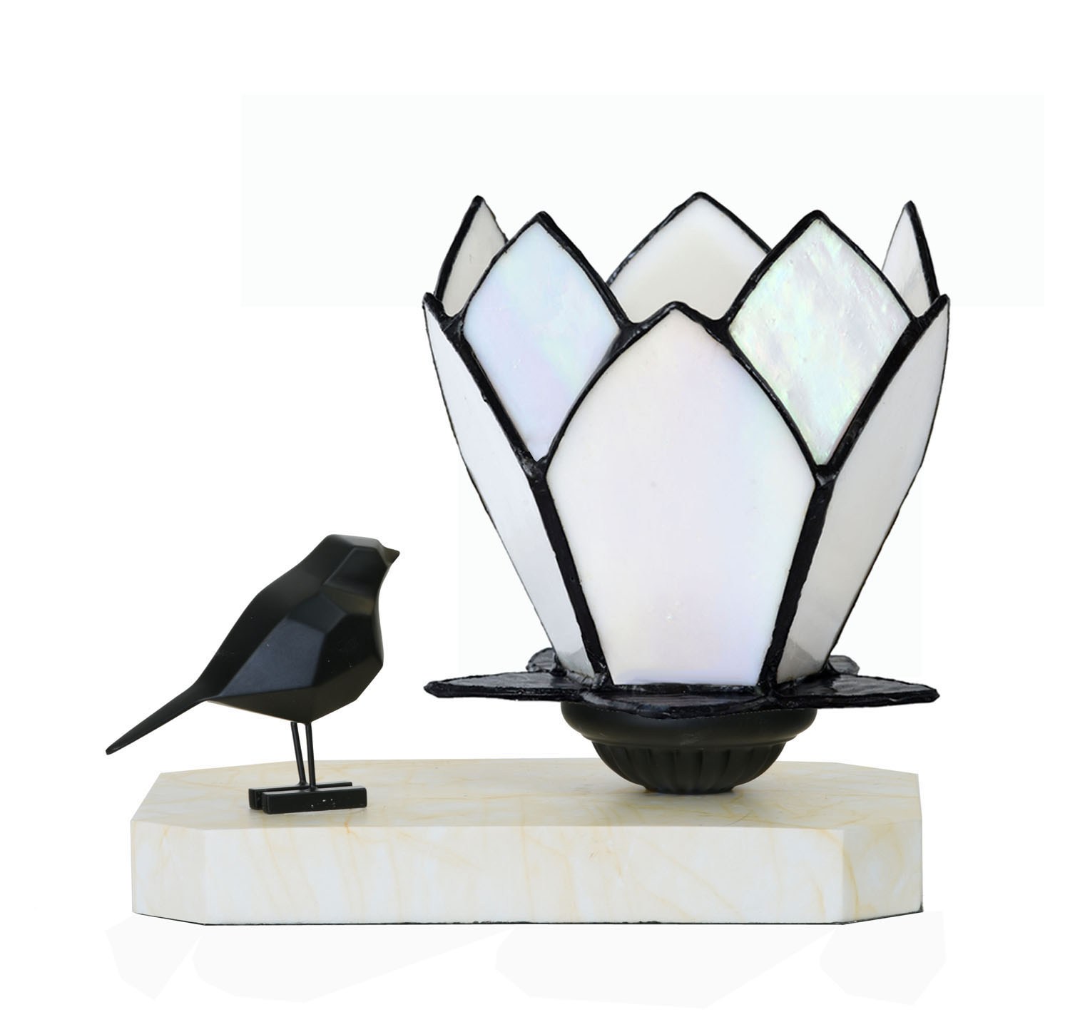 Tiffany tafellamp / sculptuur Ballade van een Vogel White Lotus