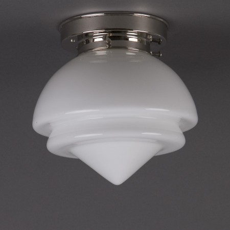 Plafonniere Gispen punt klein opaal wit glas met strak glanzend nikkel armatuur