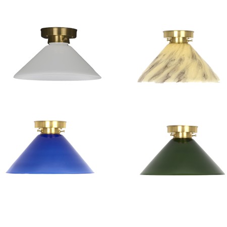 Overizcht plafonniere Cono met opaal, zachtgeel, marmer, blauw of groen glas